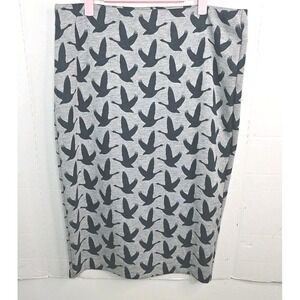 Women's H&M Sz Large Gray Straight Pencil Skirt‎ Navy Geese Bird All-over Print